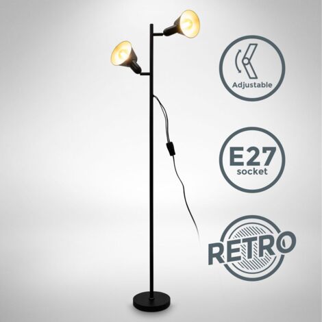 Kabelschalter LED Wohnzimmerlampe Schwarz Metall Stehlampe Stehleuchte E27 Retro