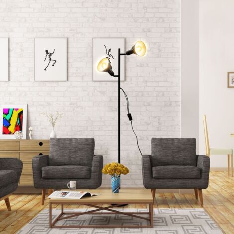 Kabelschalter Stehleuchte Retro Schwarz Metall LED E27 Stehlampe Wohnzimmerlampe