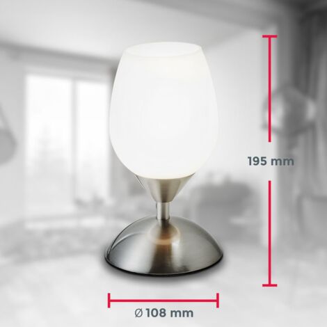 Nachttischlampe - touch, dimmbar, LED, E14 Fassung, Glas, chrom