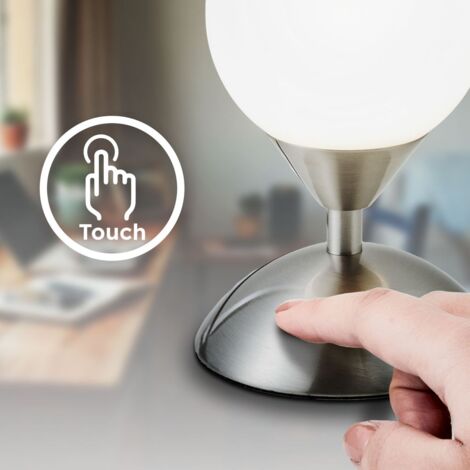 Nachttischlampe - touch, dimmbar, LED, E14 Fassung, Glas, chrom