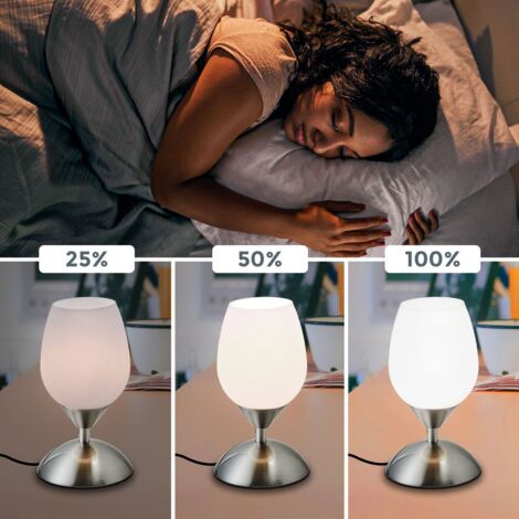 Nachttischlampe - touch, dimmbar, LED, E14 Fassung, Glas, chrom