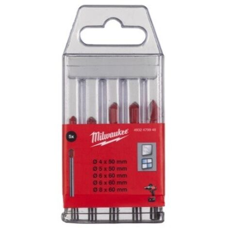 SET DI 5 PUNTE PER TRAPANO PER VETRO E PIASTRELLE 4-8 MILWAUKEE 4932479948