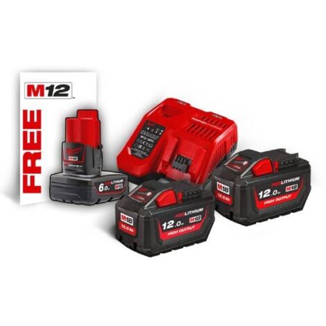 Energy Kit M18 2X12Ah + Caricabatterie rapido MilwaukeeM18 HNRG-122 + Batt. M12 6Ah