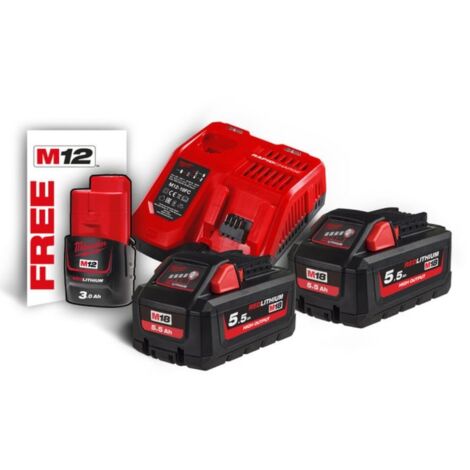 Kit 2 Batterie 18V 5.5Ah +Caricabatterie Milwaukee M18HNRG-552 Batteria M12 3Ah Omaggio (1/3)