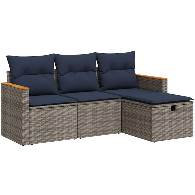 Set De Jardín VidaXL De 4 Piezas Con Cojines, Ratán Sintético Gris, Mesa, 2 Sillas Y Banco