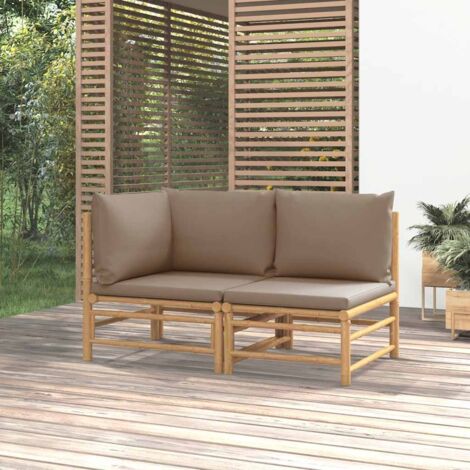 Set de muebles de jardín 2 piezas bambú y cojines gris taupe (1/5)