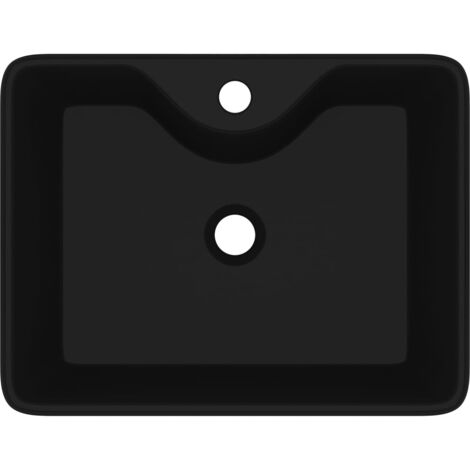 Lavabo de cerámica cuadrado con orificio de grifo/desagüe negro