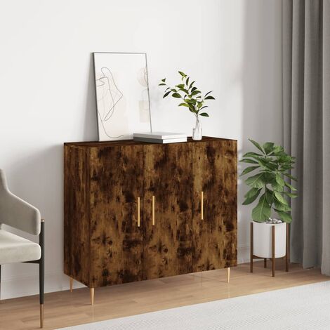 Aparador de madera de ingeniería roble ahumado 90x34x80 cm (1/5)