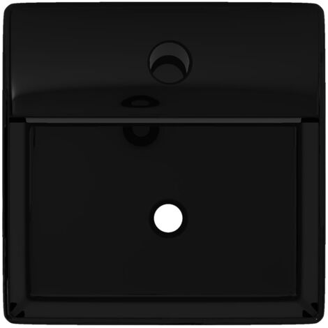 Lavabo de cerámica cuadrado con orificio de grifo/desagüe negro