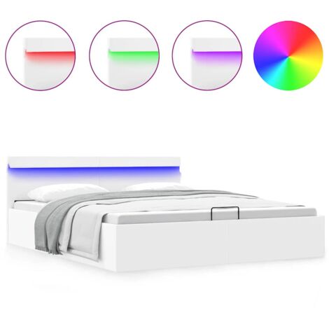 Cama canapé hidráulica con LED sin colchón blanco 180x200 cm