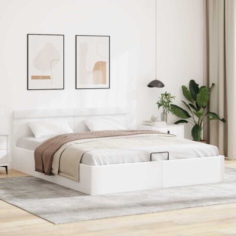 Cama canapé hidráulica con LED sin colchón blanco 180x200 cm