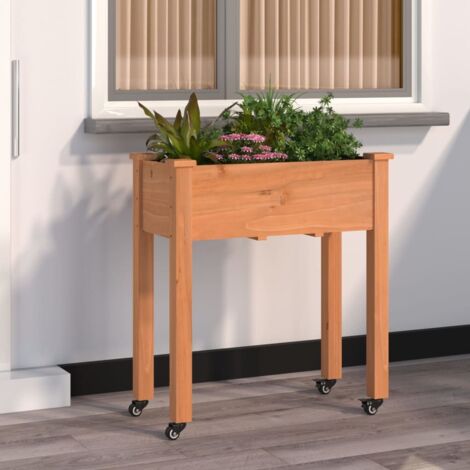 Jardinera con forro y ruedas madera de abeto marrón 71x37x80 cm (1/5)