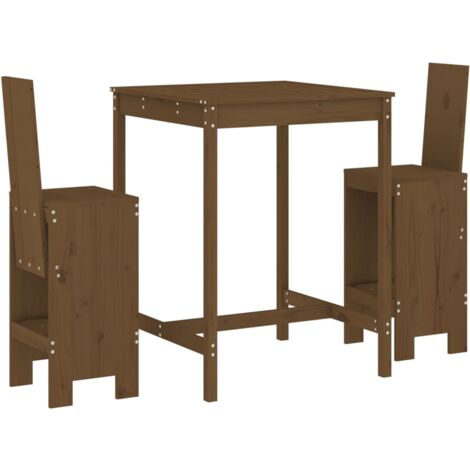 Mesa y taburetes altos de jardín 3 pzas madera pino marrón miel
