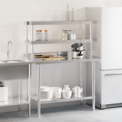 Mesa De Trabajo Para Cocina De Acero Inoxidable 110x30x150 Cm - Con Ruedas Y Estantes, Ideal Para Restaurantes Y Bares
