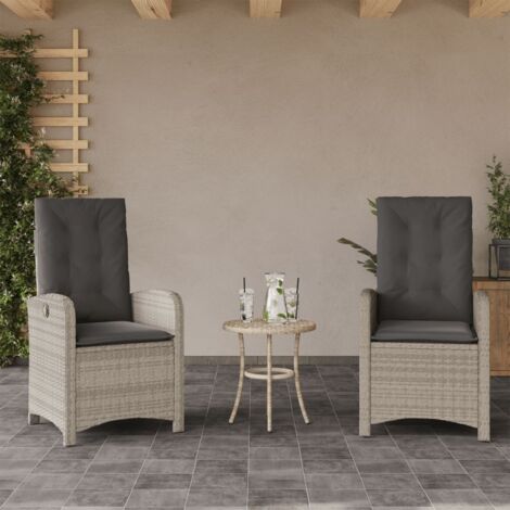 Sillones Reclinables De Jardín Con Cojines - Juego De 2, En Ratán Sintético Gris, Resistentes Y Cómodos