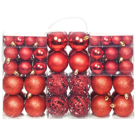 Lote de bolas de Navidad 100 unidades rojas 3/4/6 cm