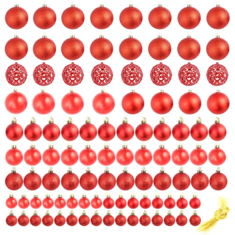 Lote de bolas de Navidad 100 unidades rojas 3/4/6 cm