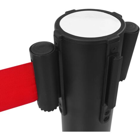 Barrera De Cinta Retráctil Tipo Aeropuerto | 2 Postes De Acero Negro + Cinta Roja | Para Control De Colas Interior/exterior