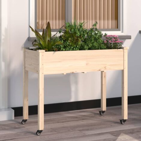 Jardinera con forro y ruedas madera de abeto gris 118x59x80 cm (1/5)