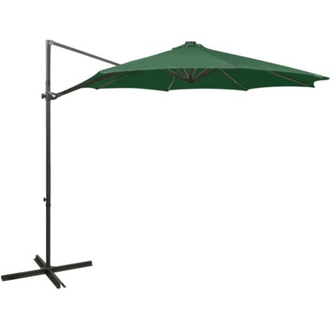 Sombrilla de jardín voladiza con palo y luces LED verde 300 cm (1/5)