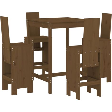 Mesa y taburetes altos de jardín 5 pzas madera pino marrón miel