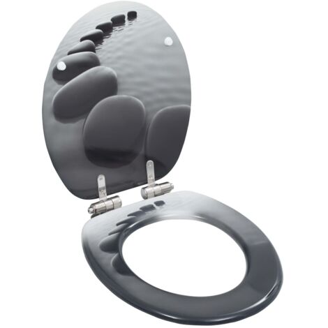 Asiento inodoro WC 2 uds tapa de cierre suave MDF diseño rocas