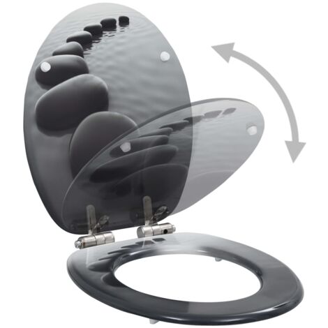 Asiento inodoro WC 2 uds tapa de cierre suave MDF diseño rocas