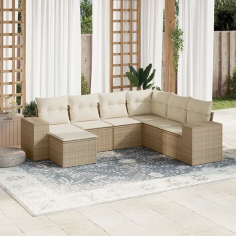 Set sofás de jardín 7 piezas y cojines ratán sintético beige (1/3)