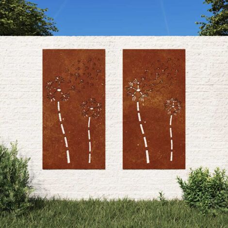 Adorno Pared Jardín 2 Uds Acero Corten Diseño árbol 105x55 Cm
