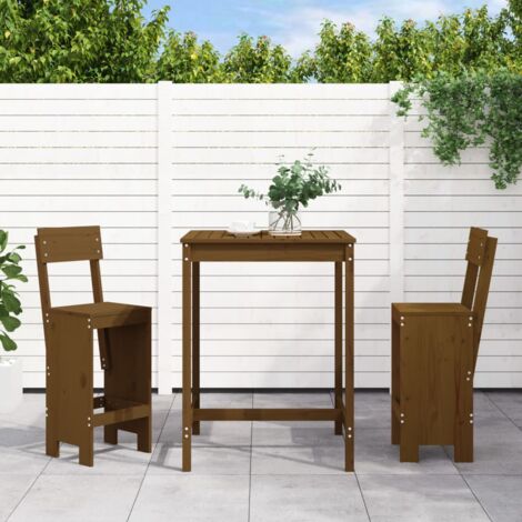 Mesa y taburetes altos de jardín 3 pzas madera pino marrón miel