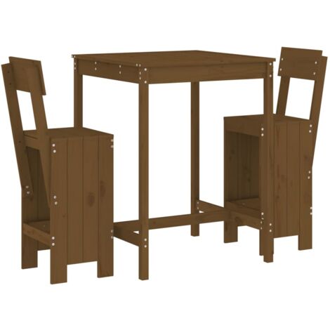Mesa y taburetes altos de jardín 3 pzas madera pino marrón miel