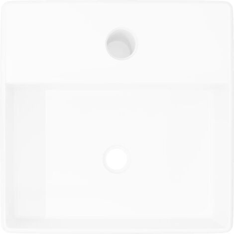 Lavabo de cerámica cuadrado orificio de grifo y desagüe blanco