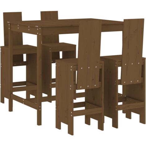 Mesa y taburetes altos de jardín 5 pzas madera pino marrón miel