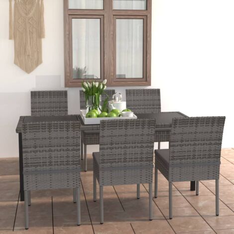 Juego de comedor para jardín 7 piezas ratán sintético gris