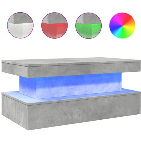 Mesa De Centro Con Luces LED - 90x50x40 Cm, Gris Hormigón, Madera De Ingeniería, RGB Personalizable