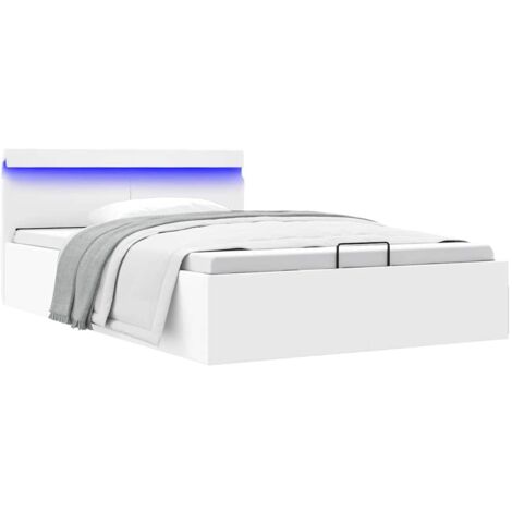 Cama canapé hidráulica con LED sin colchón blanco 140x200 cm