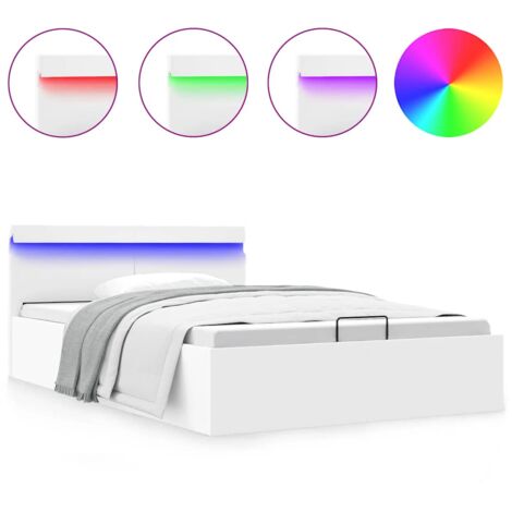 Cama canapé hidráulica con LED sin colchón blanco 140x200 cm