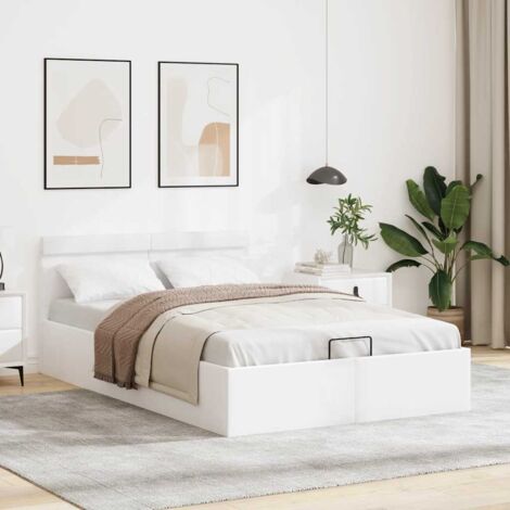 Cama canapé hidráulica con LED sin colchón blanco 140x200 cm