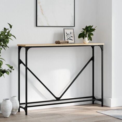VidaXL Mesa Consola Negra De Madera De Ingeniería Y Metal, 102x22,5x75 Cm, Con Patas Ajustables, Estilo Industrial
