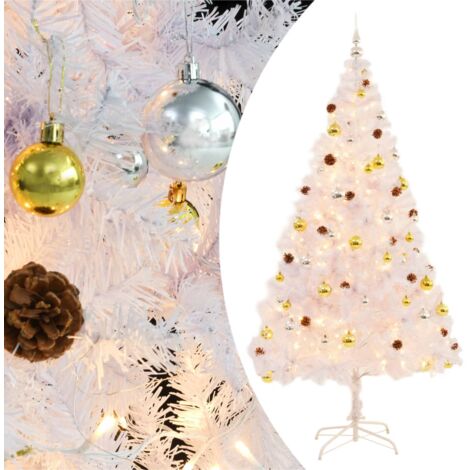 Árbol de Navidad preiluminado con luces y bolas blanco 210 cm