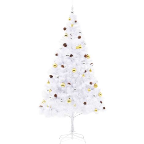 Árbol de Navidad preiluminado con luces y bolas blanco 210 cm