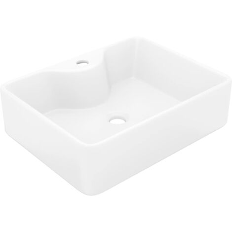 Lavabo de cerámica cuadrado orificio de grifo y desagüe blanco