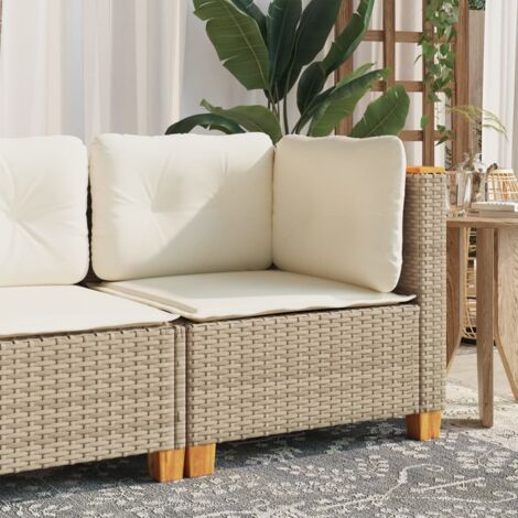 Sillón de esquina de jardín con cojines ratán sintético beige (1/5)