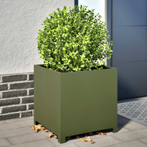 Jardinera de acero verde oliva 50x50x50 cm (1/5)