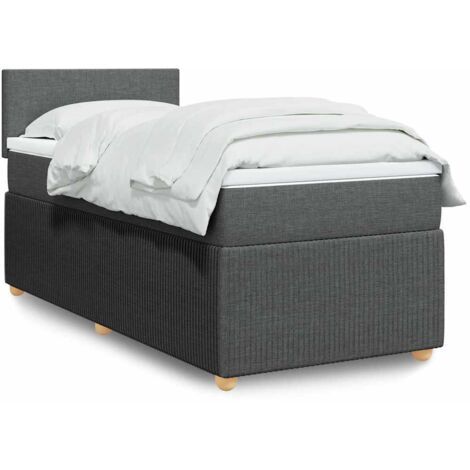 Cama box spring con colchón tela gris oscuro 90x200 cm (1/5)