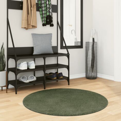 Alfombra pelo corto suave lavable HUARTE verde bosque Ø 100 cm (1/5)