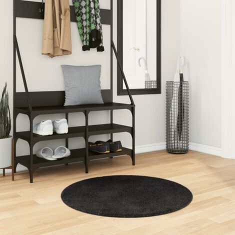 Alfombra de pelo corto suave lavable HUARTE negro Ø 80 cm (1/5)
