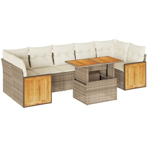 Set De 2 Sofás De Jardín Con Cojines - Ratán Sintético Beige, Resistente Y Con Almacenamiento