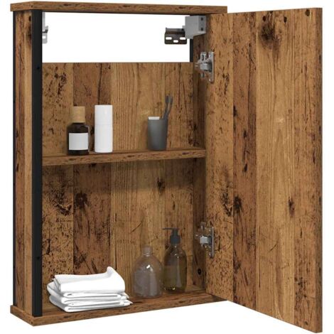 Mueble De Baño Con Espejo De Roble Artesano - 42x12x60 Cm, Armario De Pared Con Almacenaje