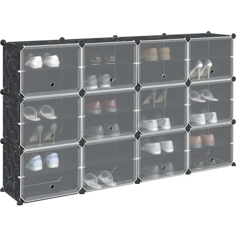 Estantería de cubos con 12 compartimentos y puertas PP negro (1/5)